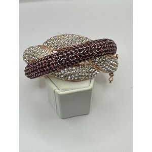 Joan Boyce Paved Lavender Crystals Rose Gold Tone Bangle Clamper Bracelet